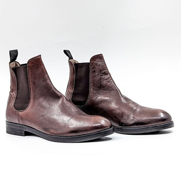 AllSaints Men Jesiah Elastic Panels Brown Leather Chelsea Boots 9US EUR40 - Picture 1 of 11